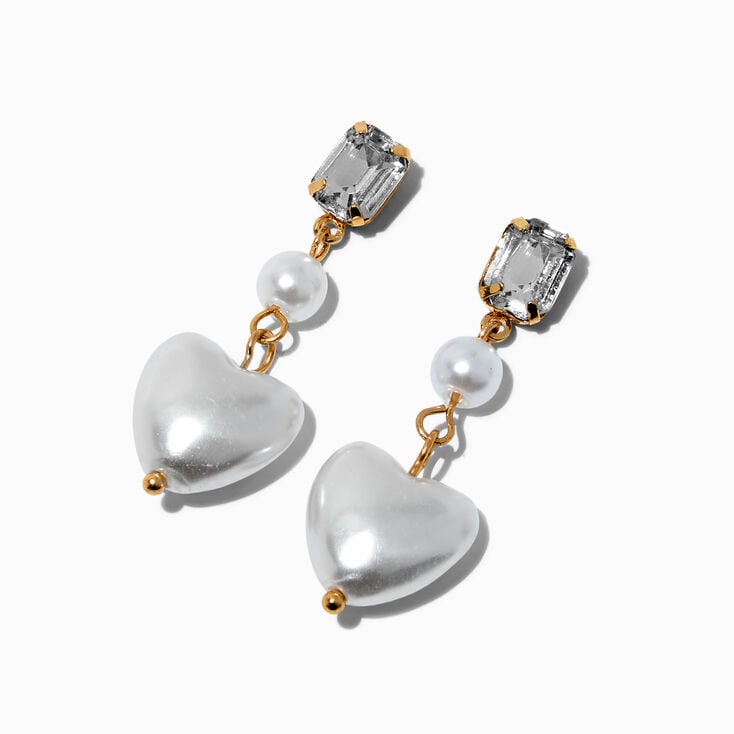 Pearl Heart Linear Drop Earrings,