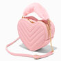 Faux Fur Handle Quilted Pink Heart Crossbody Bag,