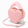 Faux Fur Handle Quilted Pink Heart Crossbody Bag,