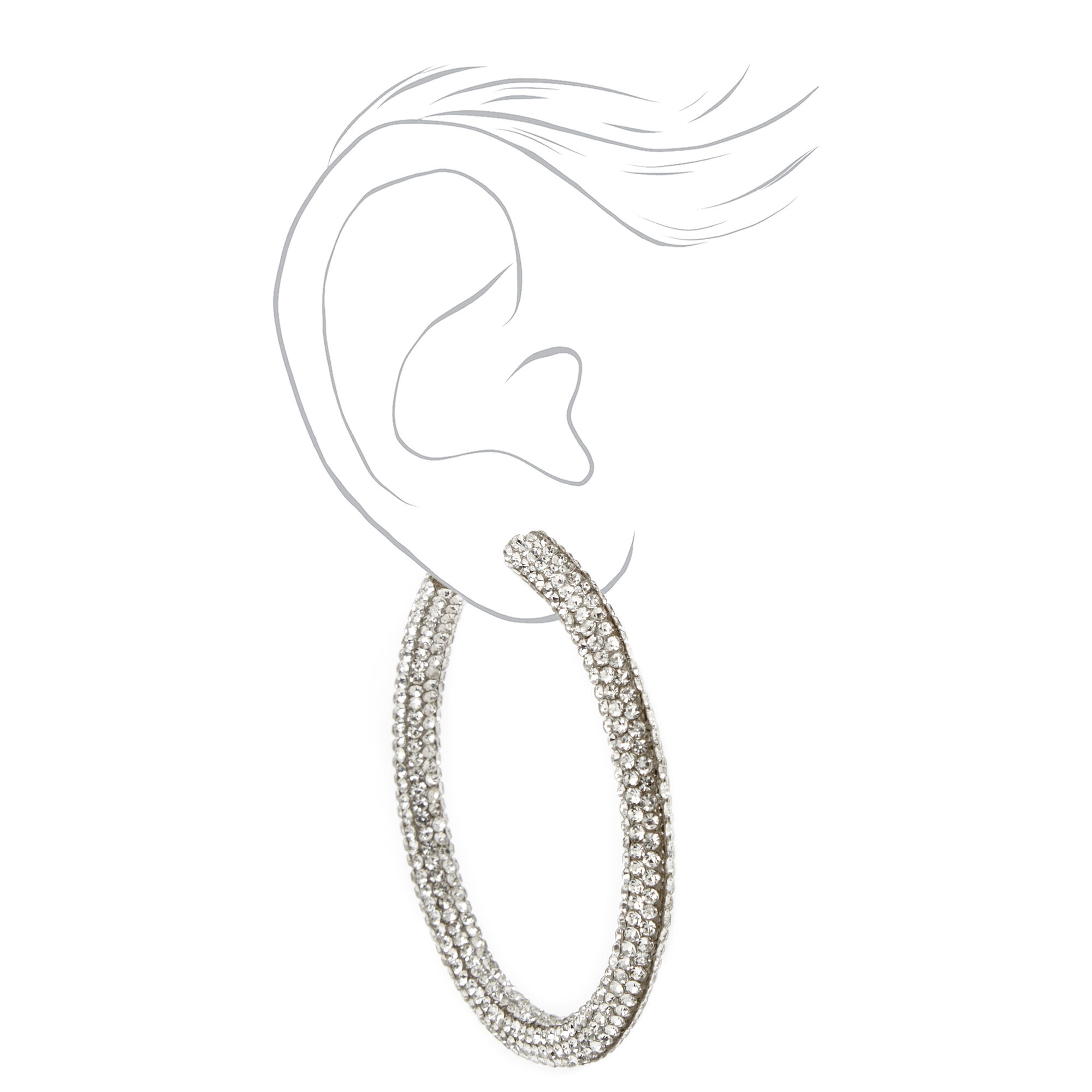 Silver 60MM Pave Embellished Hoop Earrings,
