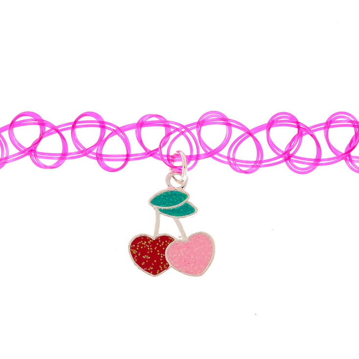 Claire&#39;s Club Cherry Heart Choker Necklace - Pink,
