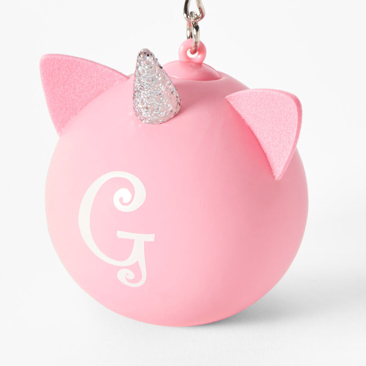 Porte-cl&eacute;s balle anti-stress licorne &agrave; initiale - Rose, G,