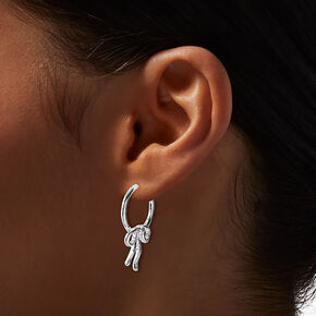 Silver-tone Droopy Bow Hoop Earrings,