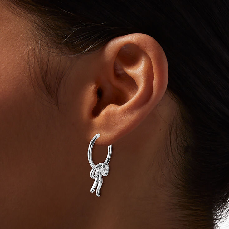 Silver-tone Droopy Bow Hoop Earrings,