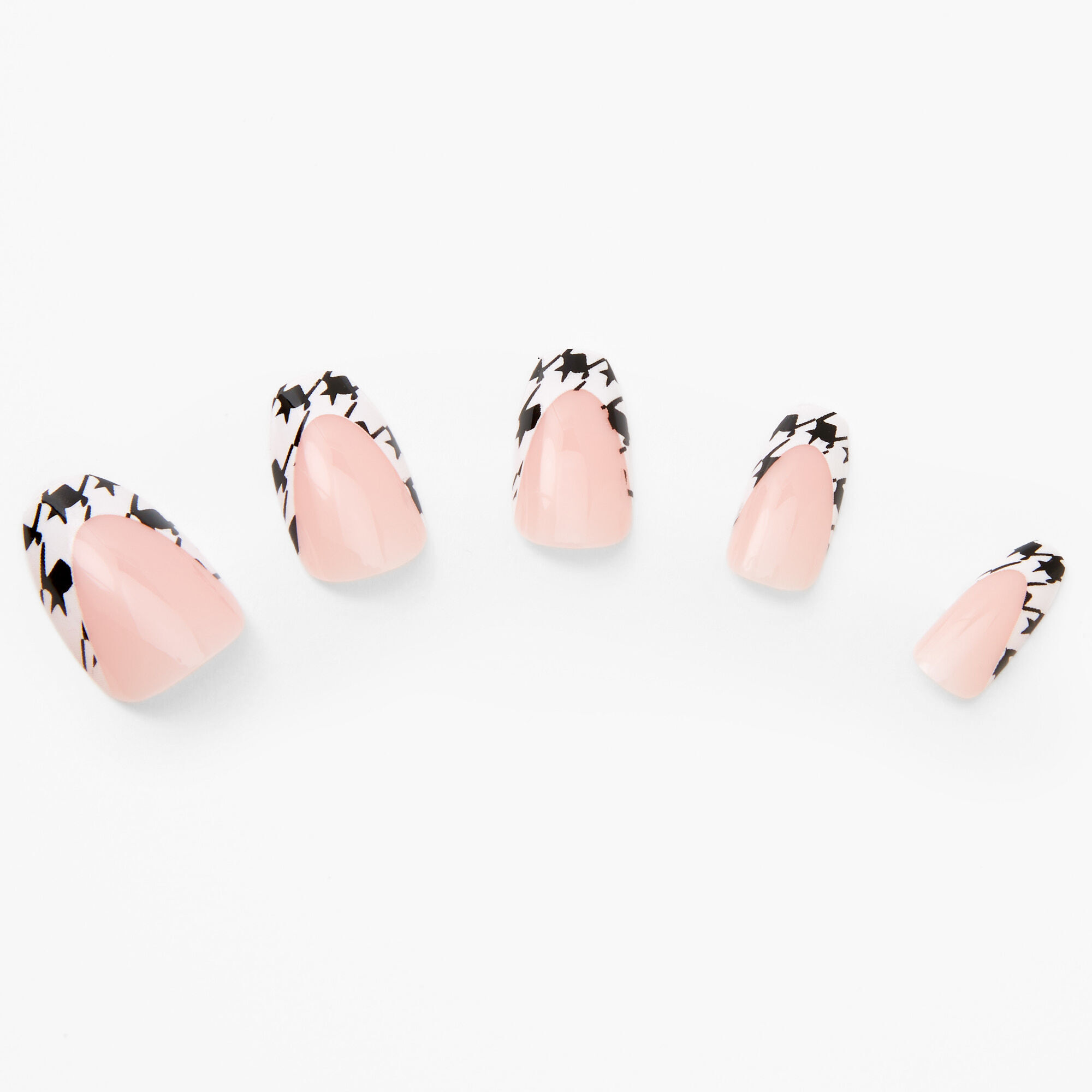 Faux ongles stiletto French manucure pied-de-poule - Lot de 24,
