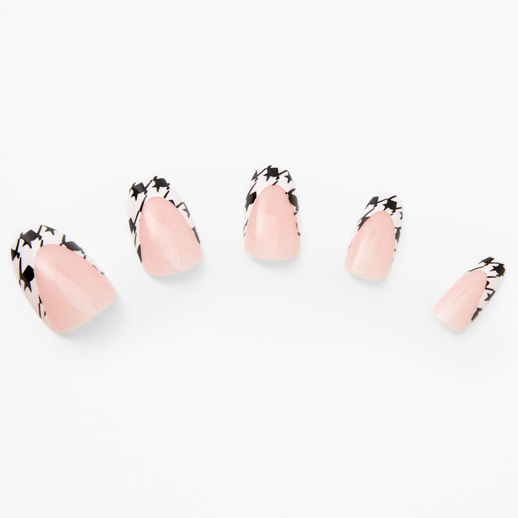 Faux ongles stiletto French manucure pied-de-poule - Lot de 24,