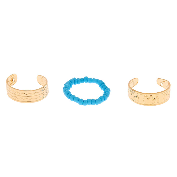 Gold Boho Elephant Toe Rings - Turquoise, 3 Pack,