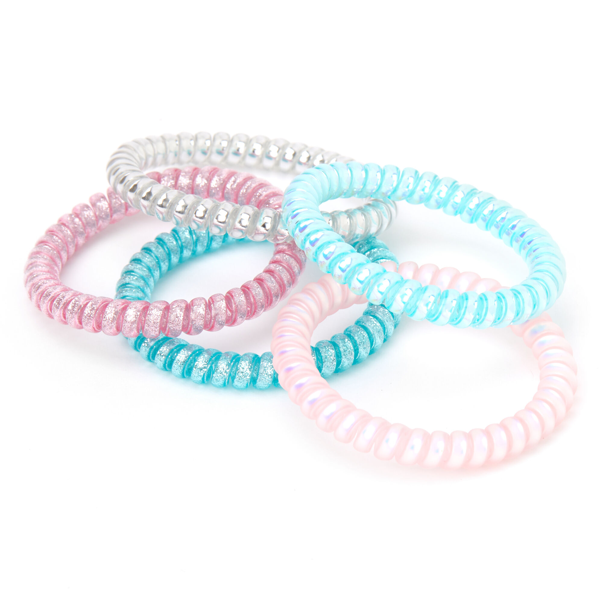 Claire's Club Spiral Hair Ties - Blue, 5 Pack,