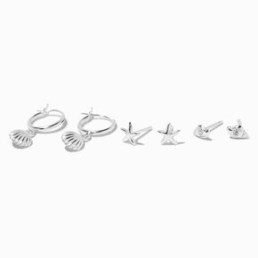 C LUXE by Claire&#39;s Sterling Silver Seashell Hoop &amp; Stud Earrings - 3 Pack,