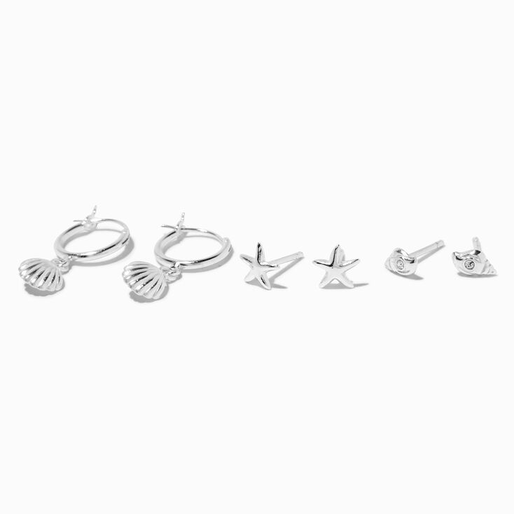 C LUXE by Claire&#39;s Sterling Silver Seashell Hoop &amp; Stud Earrings - 3 Pack,