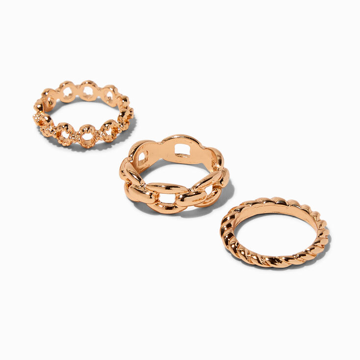 Gold-tone Text Chain Ring Set - 3 Pack,