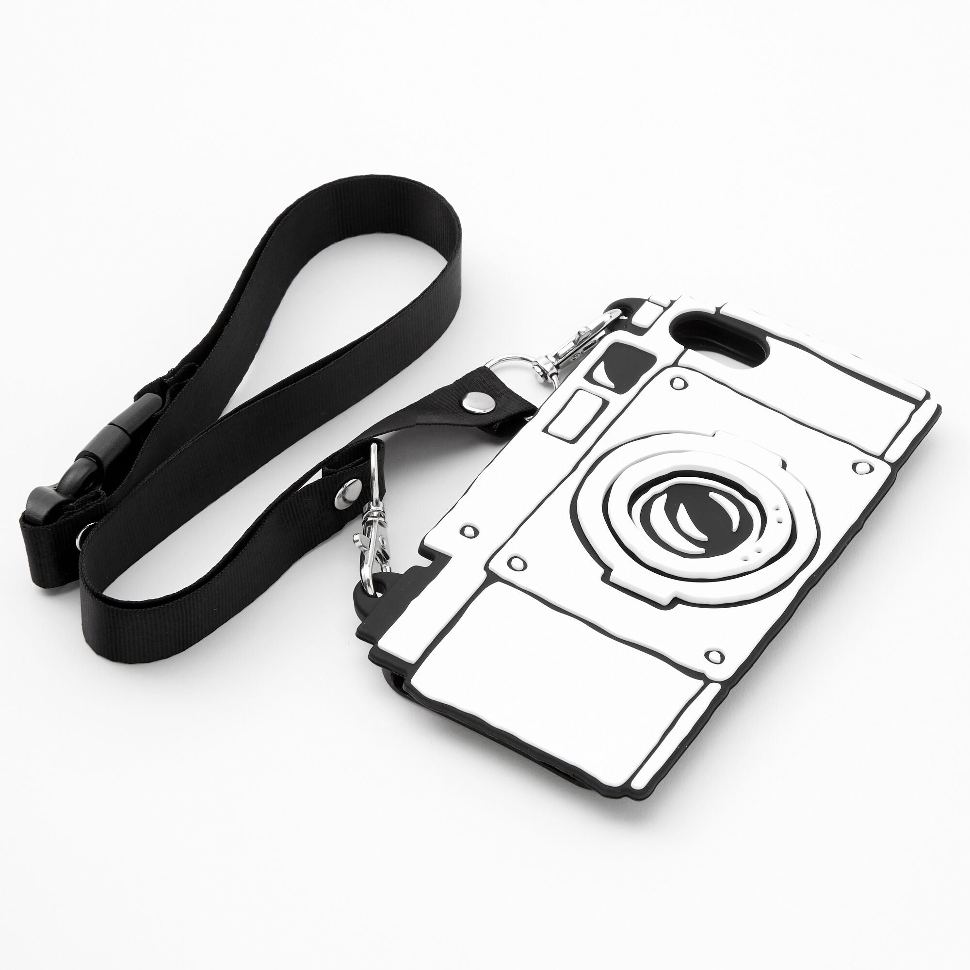 Black & White Camera Silicone Phone Case with Lanyard - Fits iPhone 6/7/8 SE,
