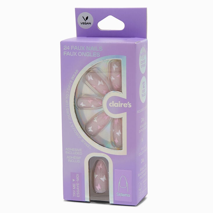 Glitter Butterfly Stiletto Vegan Faux Nail Set - 24 Pack,