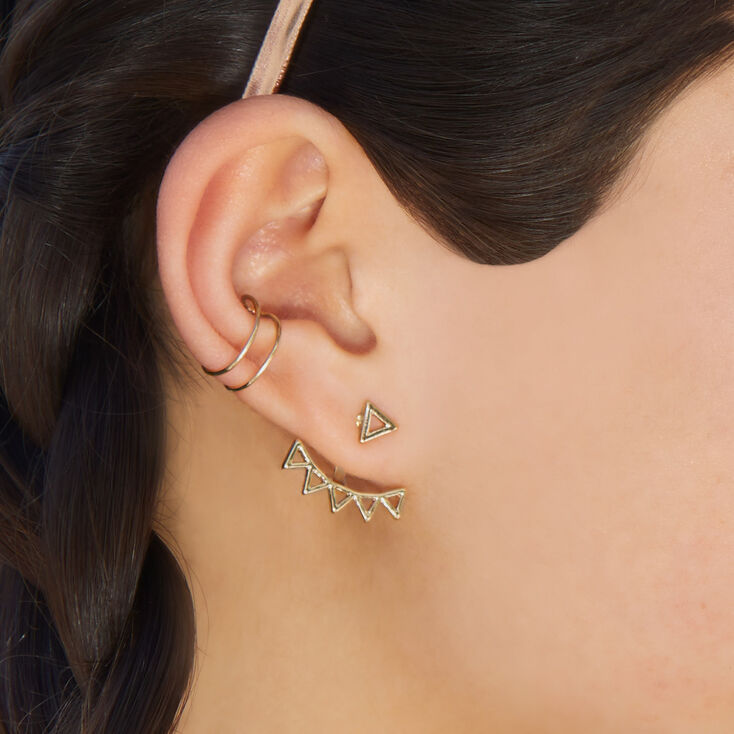 Boucles d&#39;oreille devant-derri&egrave;re g&eacute;om&eacute;triques couleur dor&eacute;,