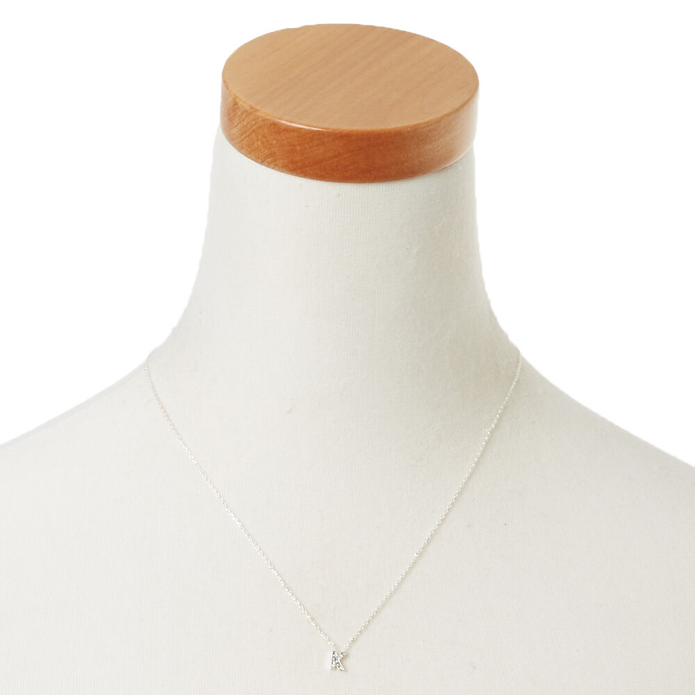 Silver Embellished Initial Pendant Necklace - K,