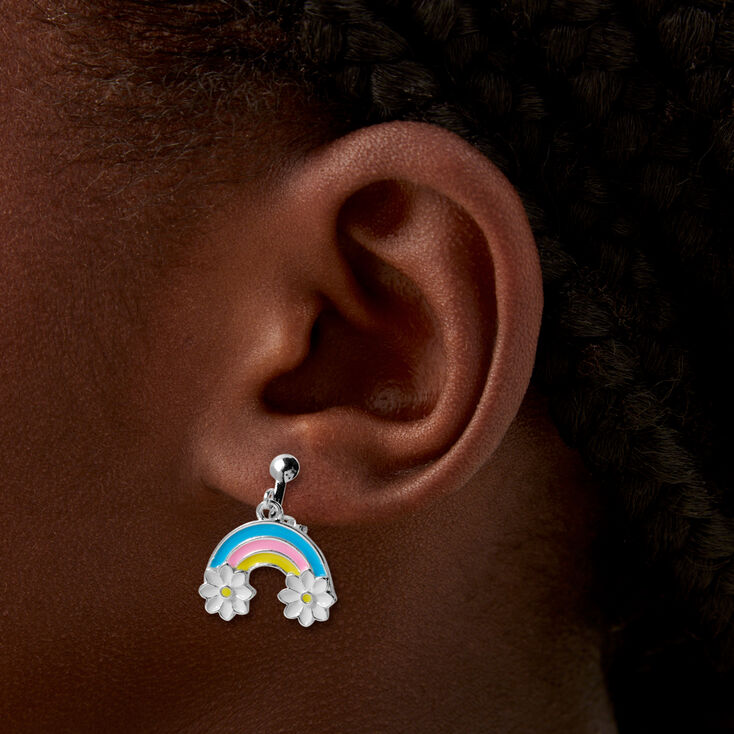 Daisy Rainbow 1&#39;&#39; Clip-On Drop Earrings,