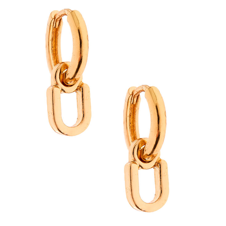 Gold 10MM Initial Huggie Hoop Earrings - U,