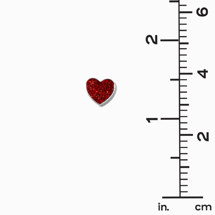 Red Glitter Heart Stud Earrings,