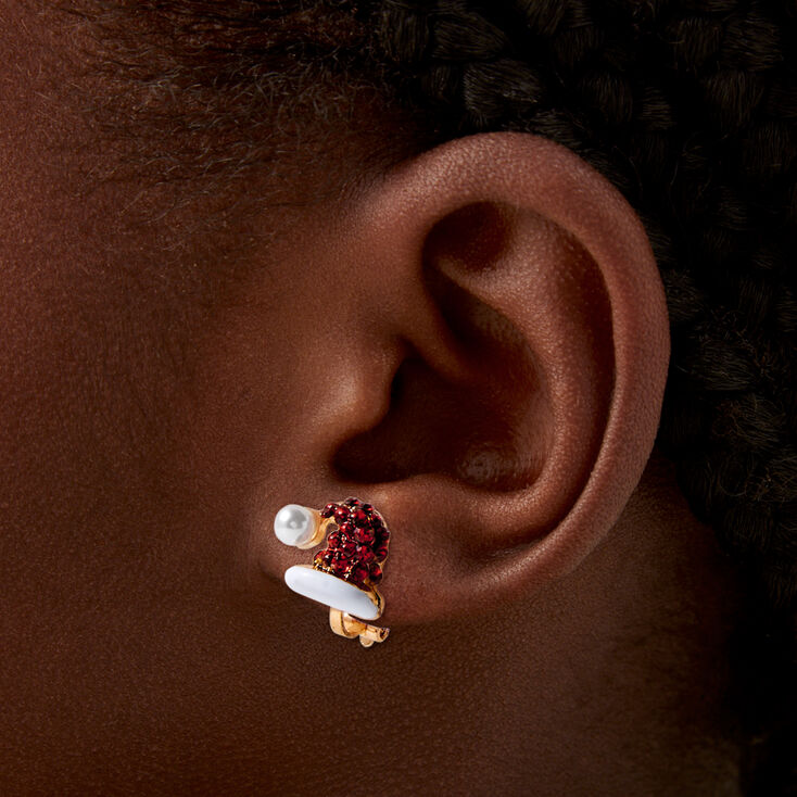 Gold-tone Crystal Santa Hat Clip-On Stud Earrings ,