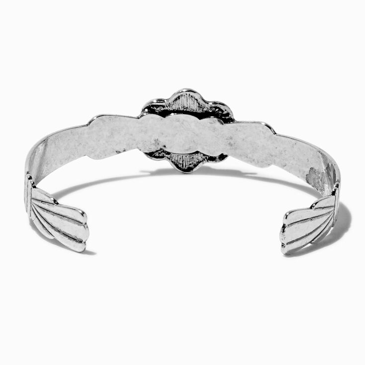 Bracelet manchette m&eacute;daillon couleur turquoise couleur argent&eacute;e,