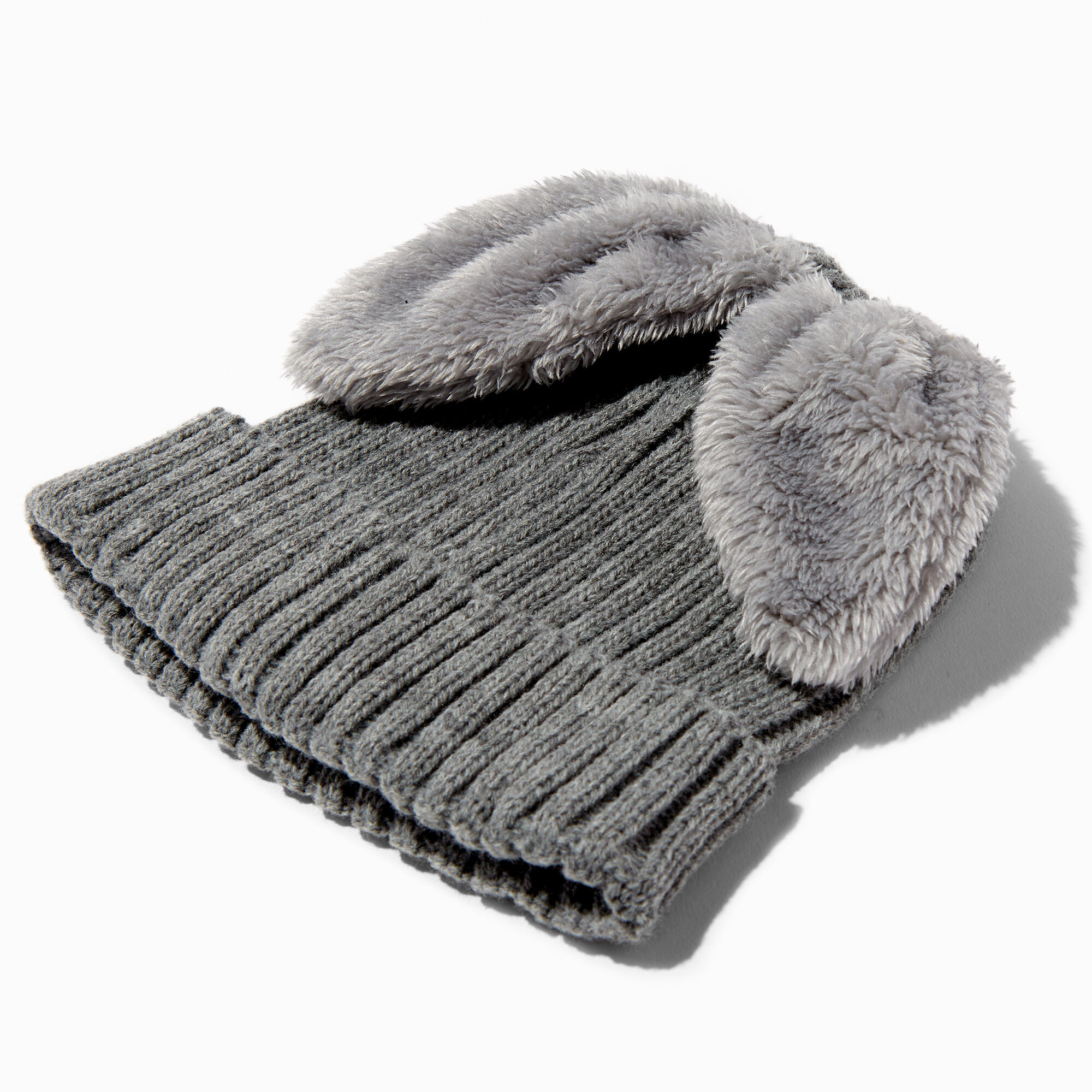 Furry Gray Bunny Ears Beanie Hat