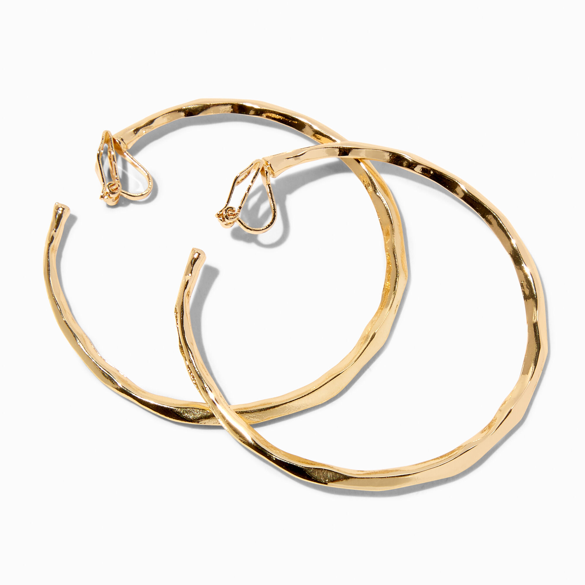 View Claires Tone 60MM Molten ClipOn Hoop Earrings Gold information