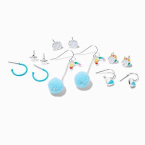 Rainbow Unicorn Pom Pom Earrings Set - 6 Pack,
