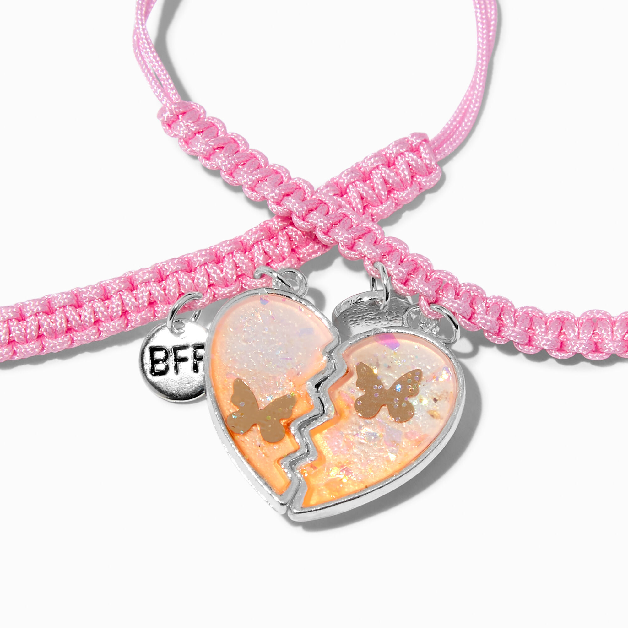 Bracelets en cordon réglables cœur papillon Best Friends - Lot de 2,