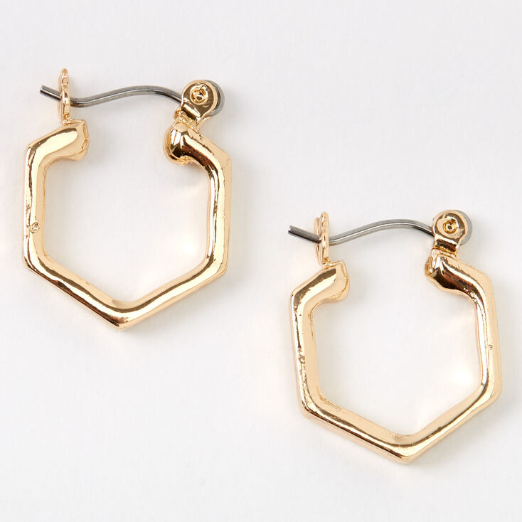 Gold 15MM Hexagon Hinge Hoop Earrings,