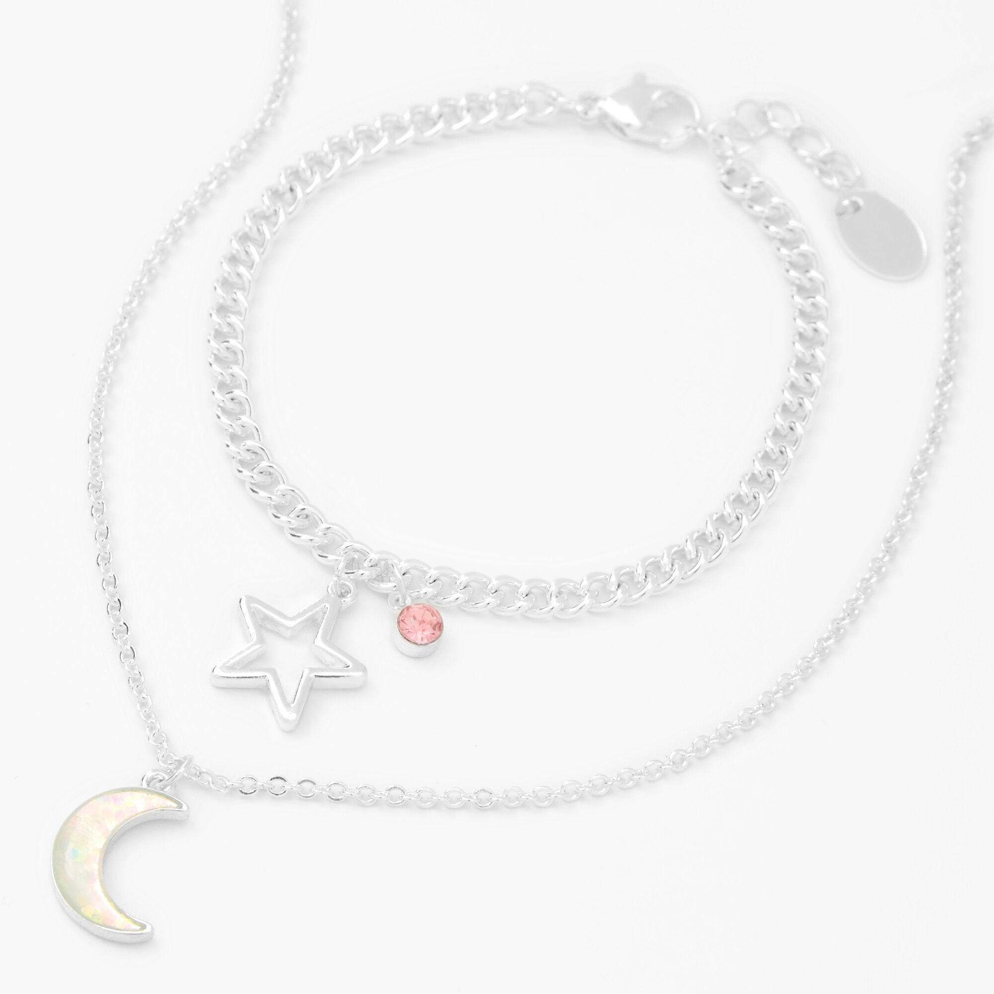Lot de bijoux lune et étoile couleur argentée - Lot de 2,