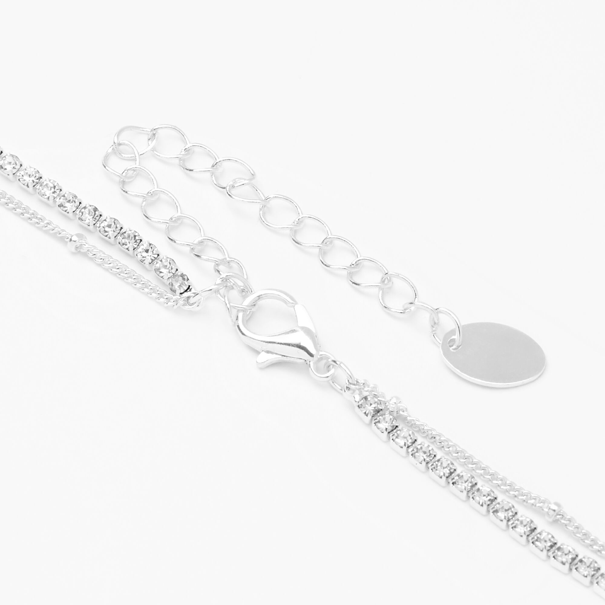 Silver Glass Rhinestone Ball Chain Y-Neck Long Necklace,