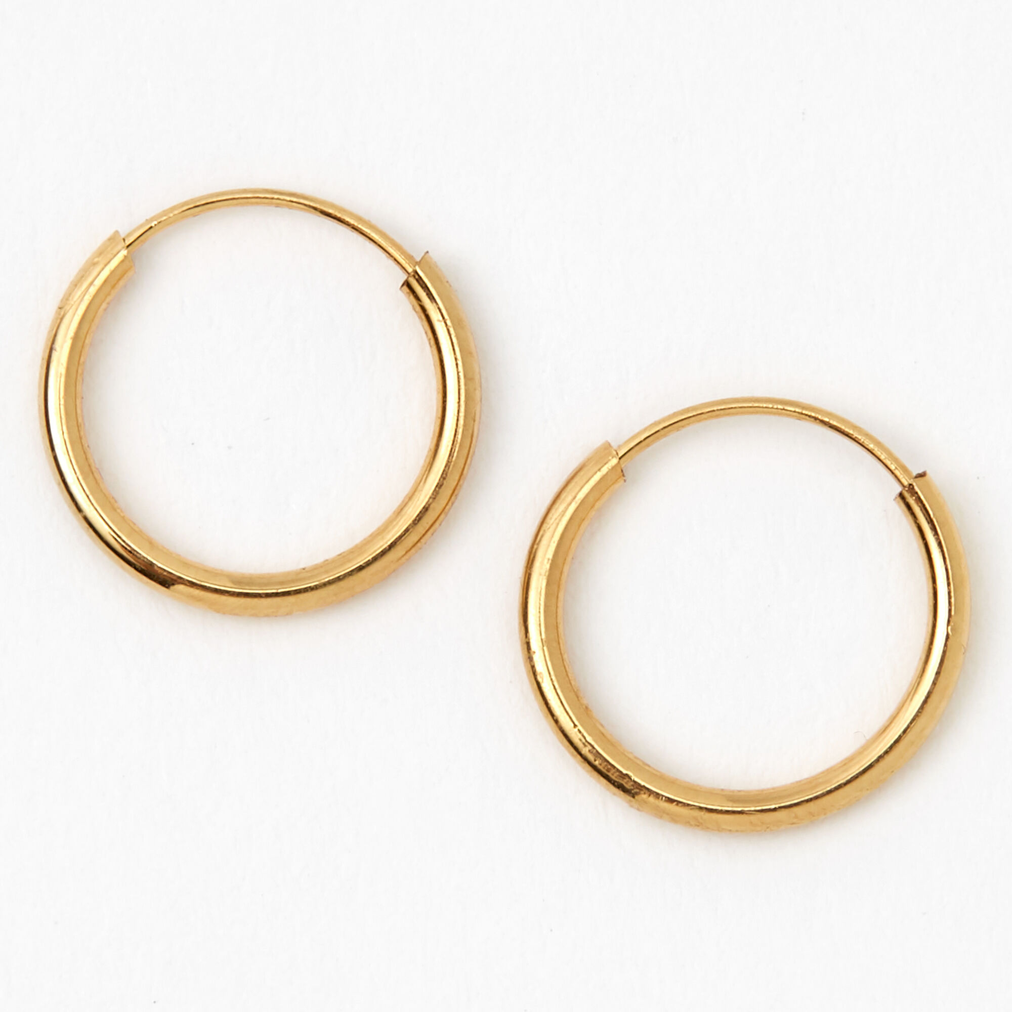 View Claires 18Ct Plated 10MM Hoop Earrings Gold information