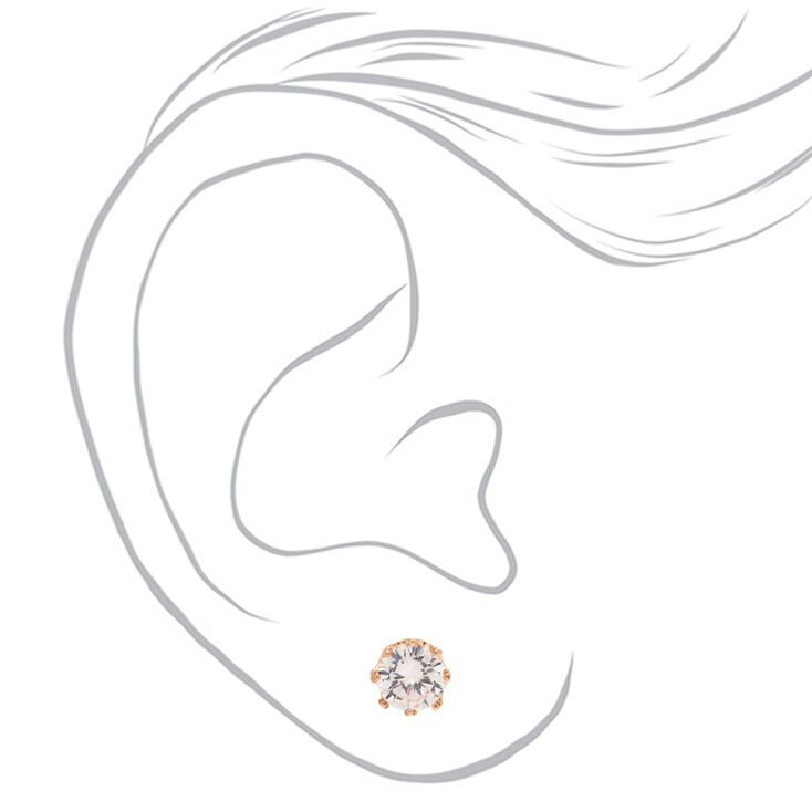 Rose Gold Cubic Zirconia Round Crown Stud Earrings - 8MM,