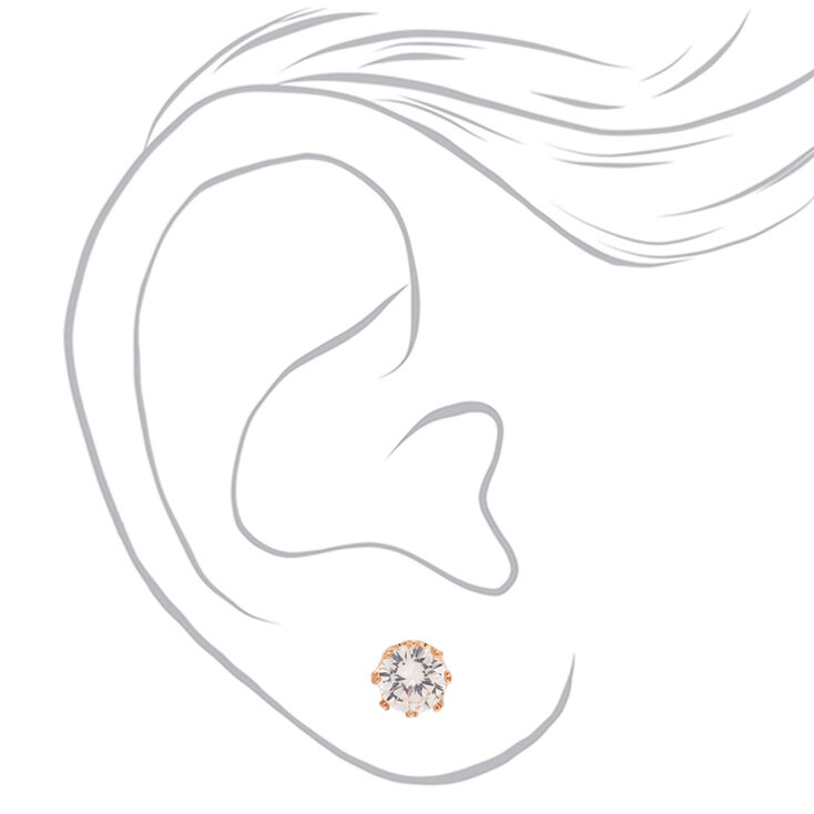 Clous d&rsquo;oreilles couronne ronds avec strass en zircon cubique d&rsquo;imitation couleur dor&eacute; rose - 8&nbsp;mm,