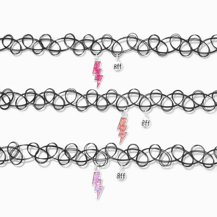 Best Friends Lightning Bolt UV Color-Changing Tattoo Choker Necklaces - 3 Pack,