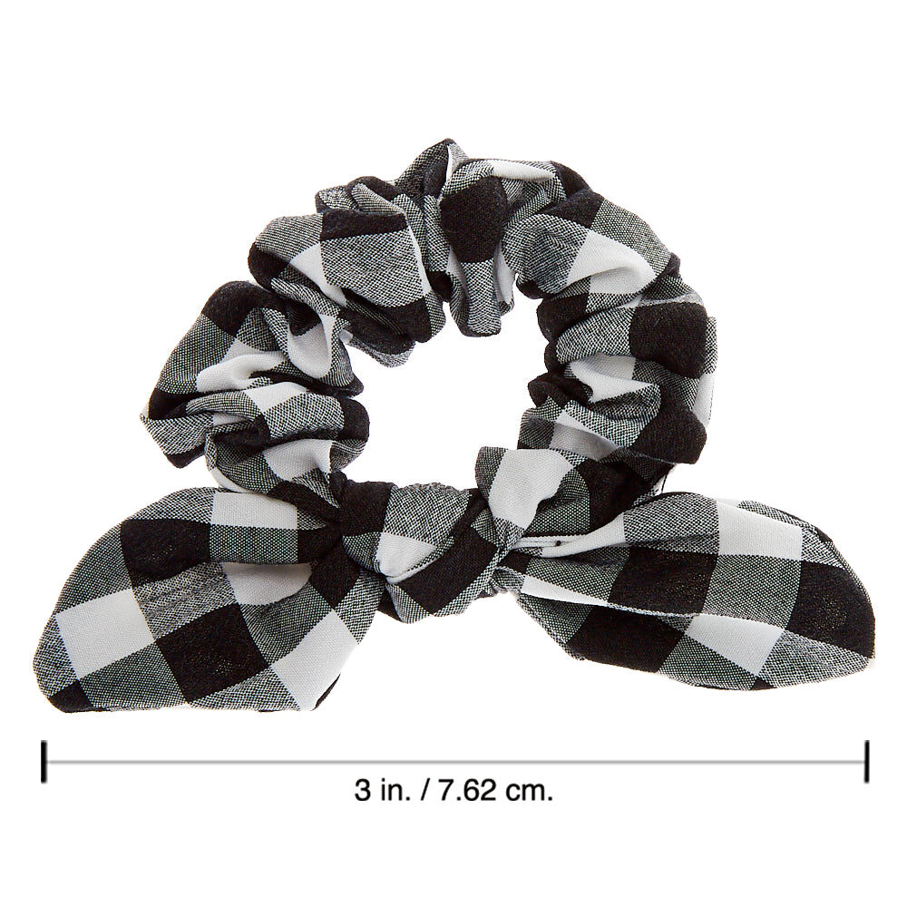 Small Gingham Knotted Bow Hair Scrunchie - Black,