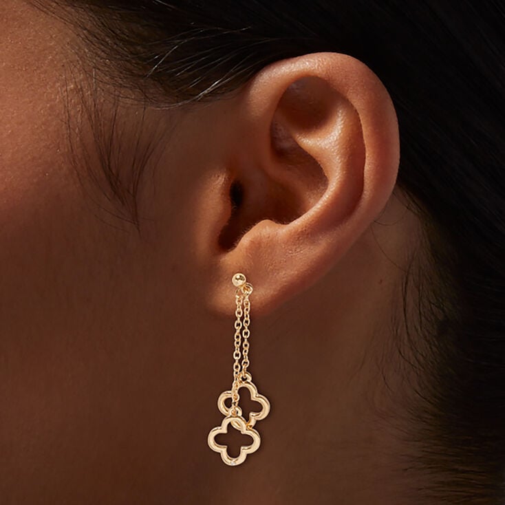 Gold-tone Double Clover Drop Earrings,