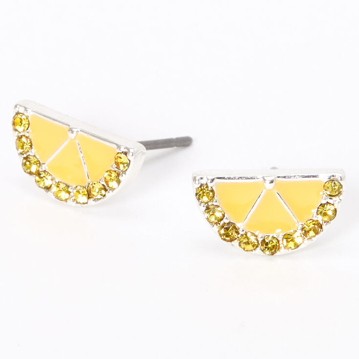 Silver Lemon Slice Stud Earrings - Yellow,