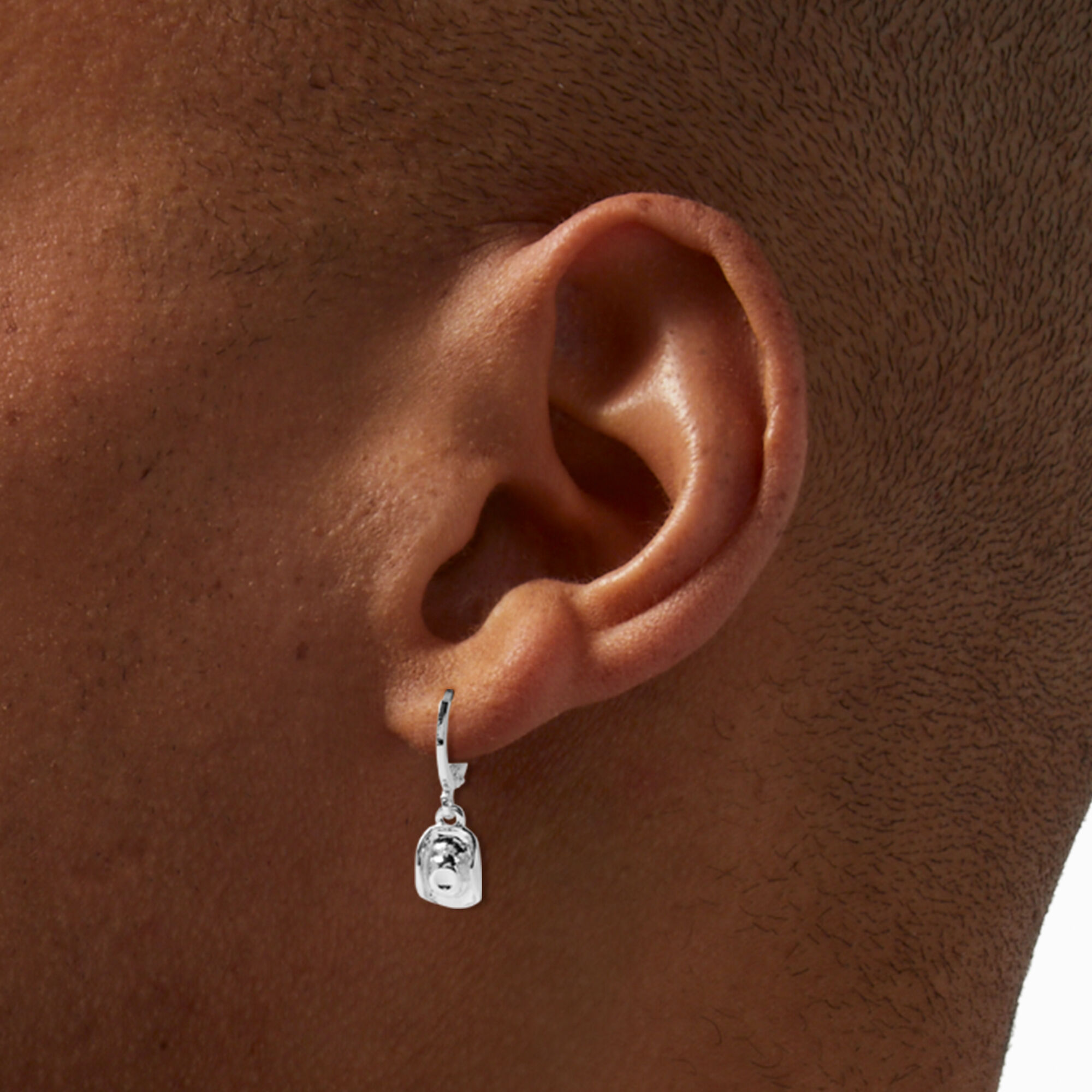 Silver 15MM Cowboy Hat Huggie Hoop Earrings,