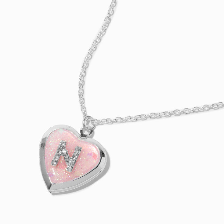 Pink Embellished Initial Glitter Heart Locket Necklace - M,