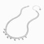 Silver-tone Bezel Crystal Drop Curb Chain Necklace ,