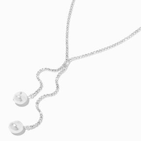 Collier en perles d&#39;imitation blanches en Y avec strass couleur argent&eacute;e,