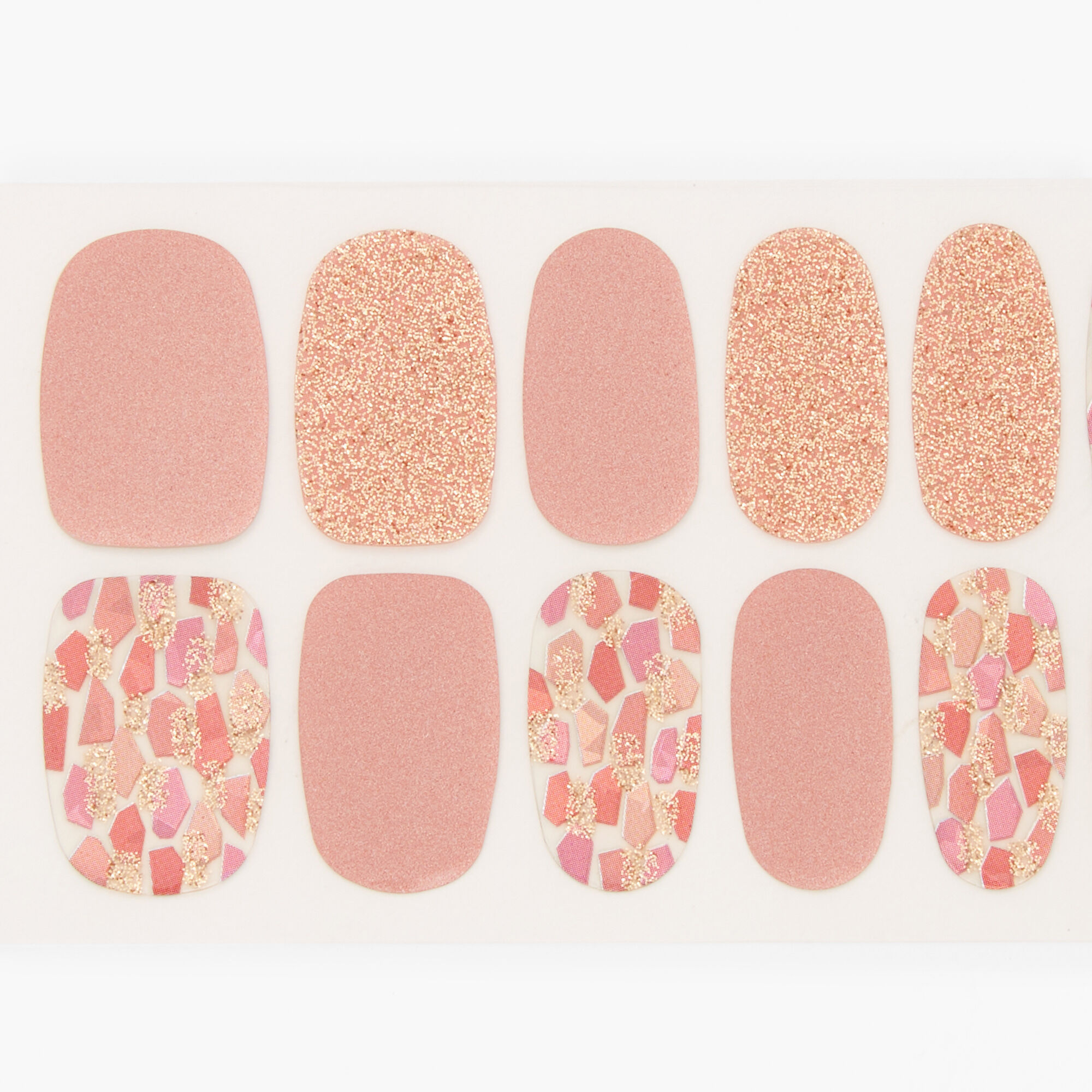 Rose Gold Shattered Glass Vegan Nail Wraps Set - 24 Pack,