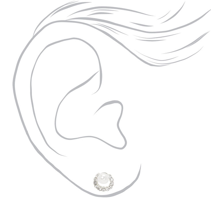 Silver Embellished Pearl Circle Stud Earrings,