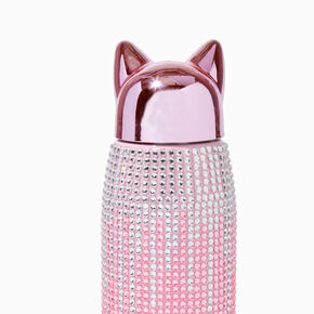 Pink Ombre Bling Cat Ears Water Bottle,