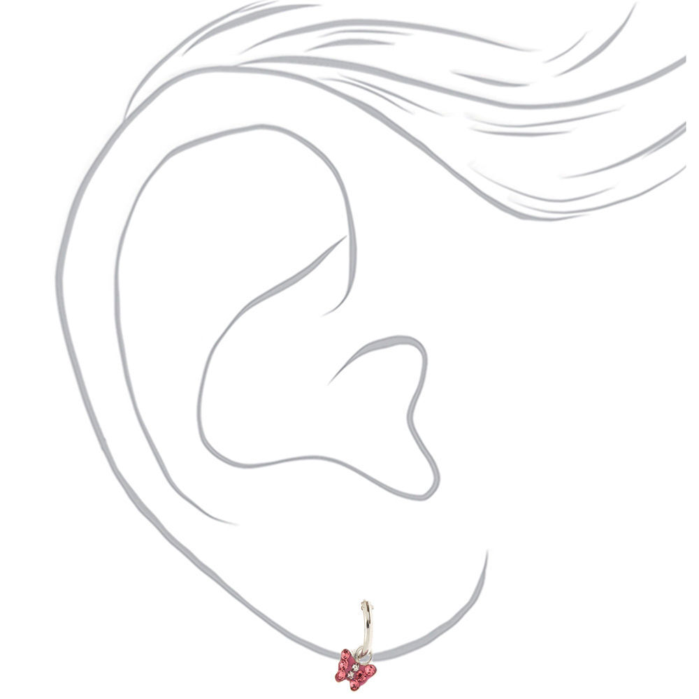 Créoles en argent papillon rose,