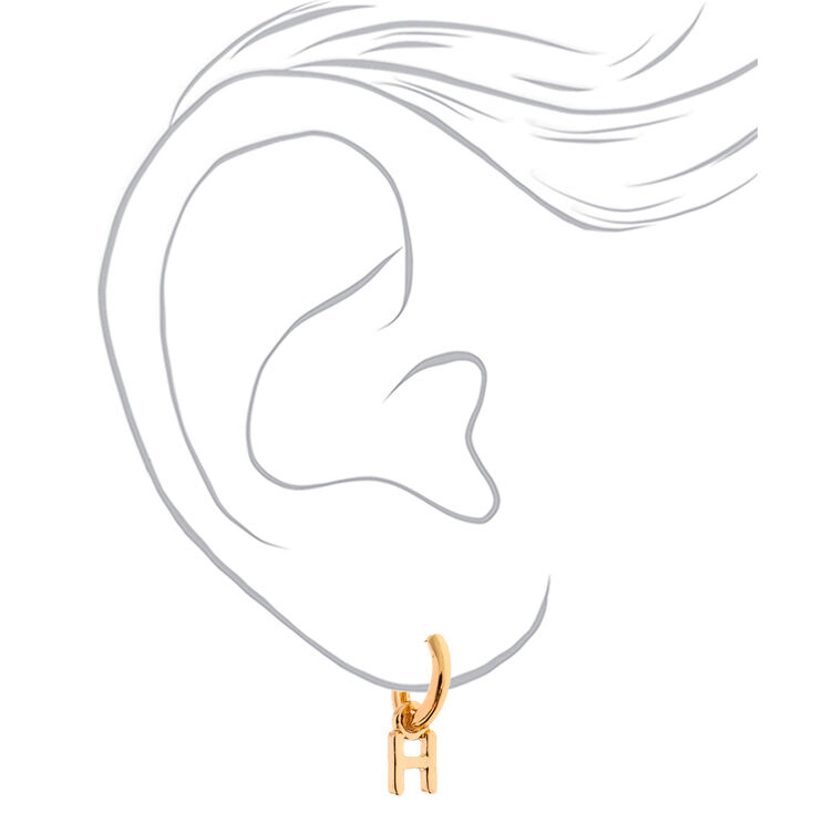 Gold 10MM Initial Huggie Hoop Earrings - H,