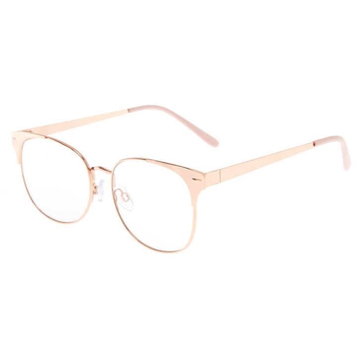 Rose Gold Browline Clear Lens Frames - Pink,