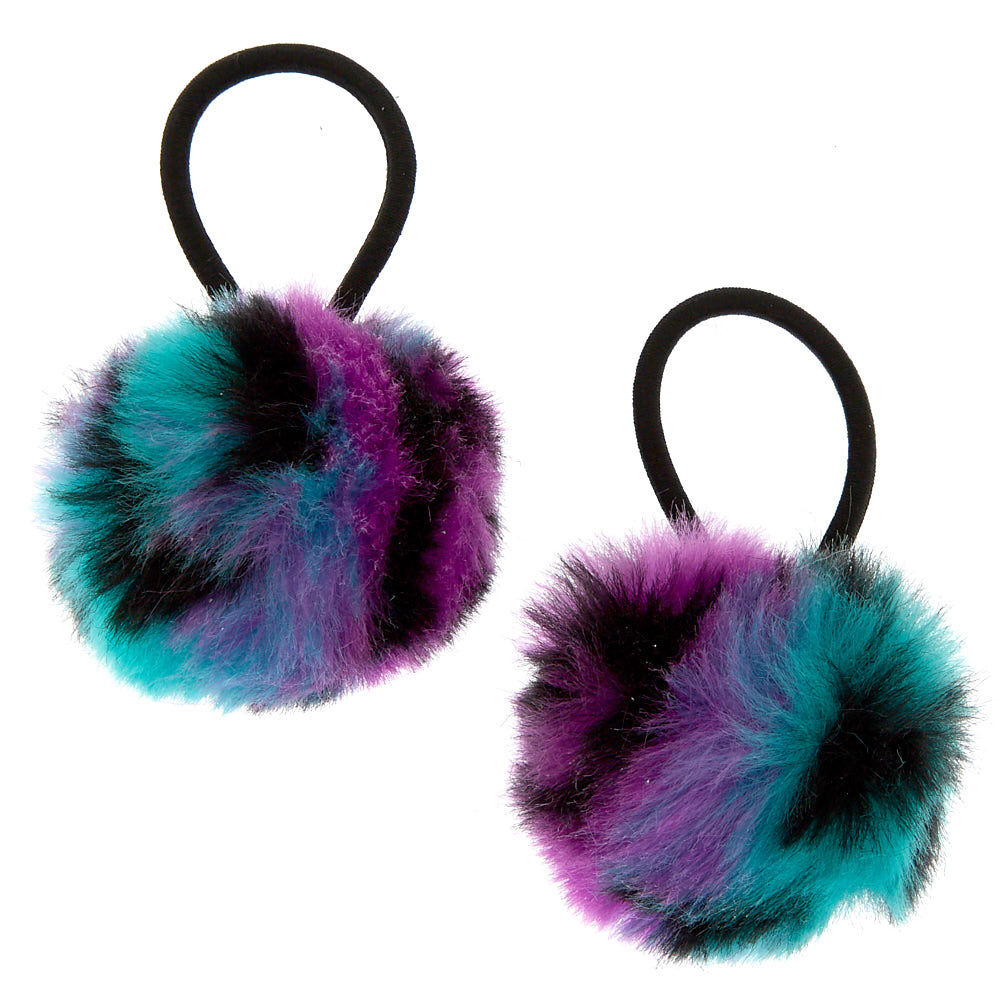 Rainbow Leopard Pom Pom Hair Ties - 2 Pack,