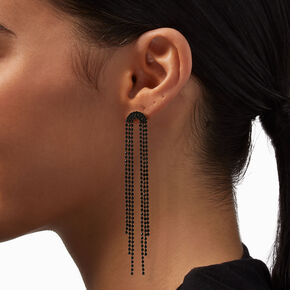 Black Rhinestone 4&quot; Horse Tail Fringe Drop Earrings,